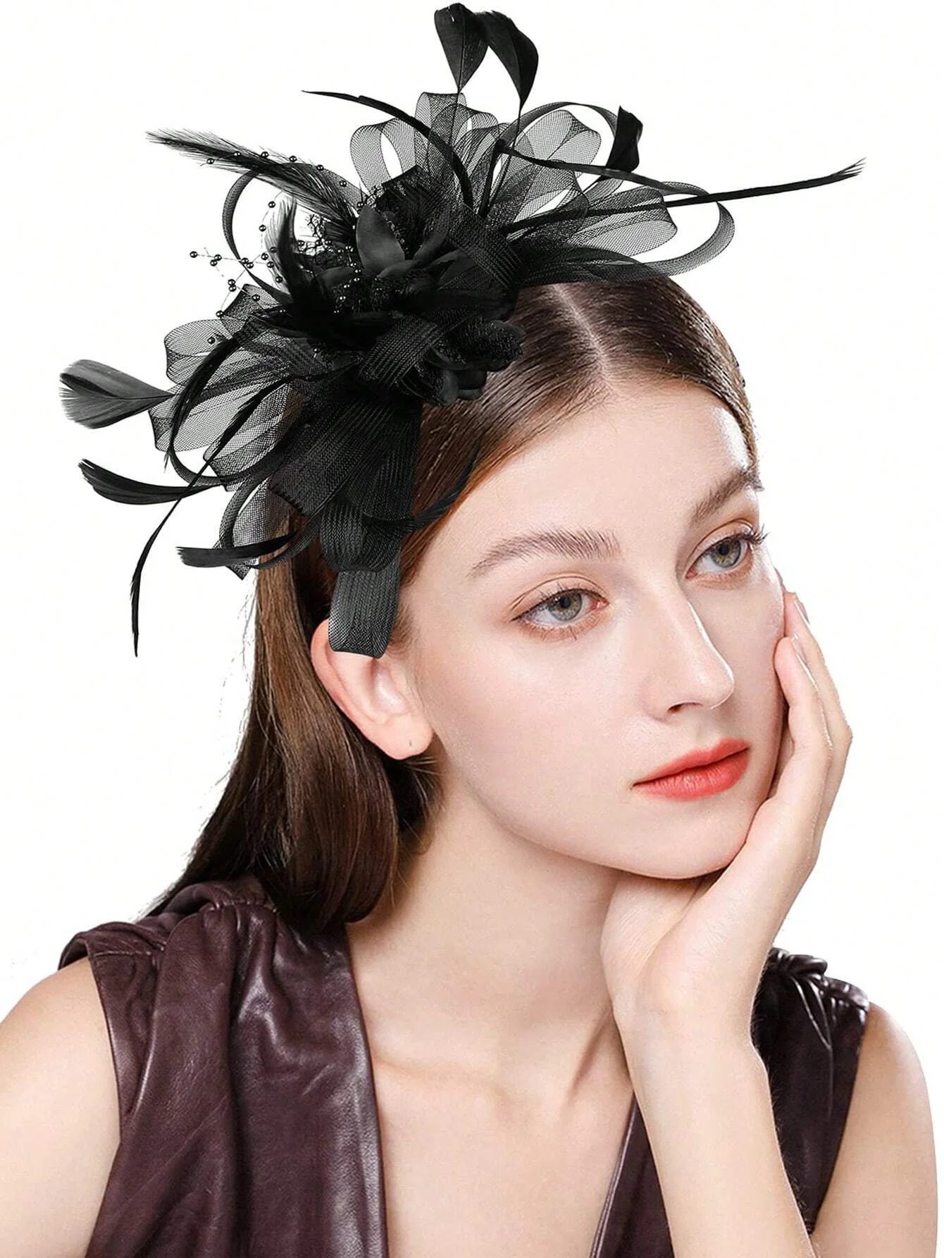 1 قطعة عقال فاسيناتور مع ريشة ، قبعة حفلات الشاي النسائية لكنتاكي ديربي ، كوكتيل ، زفاف ، حفلة تنكرية