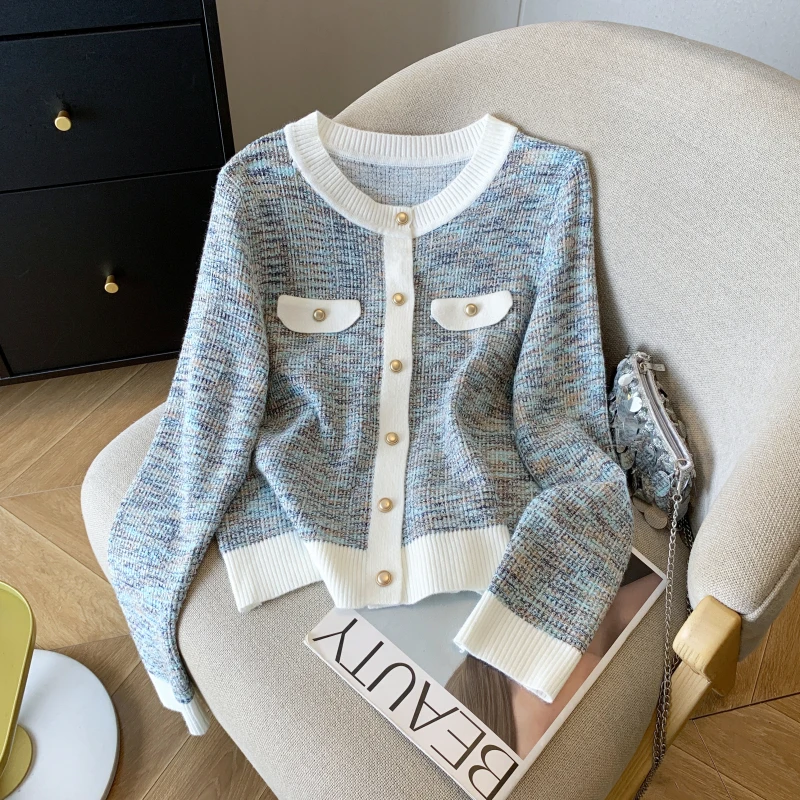 Women Knit Cardigan Luxury Sweater Harajuku French Style Y2k Long Sleeves O-Neck Sweaters Vintage 2000s Clothes 2025 Autumn New