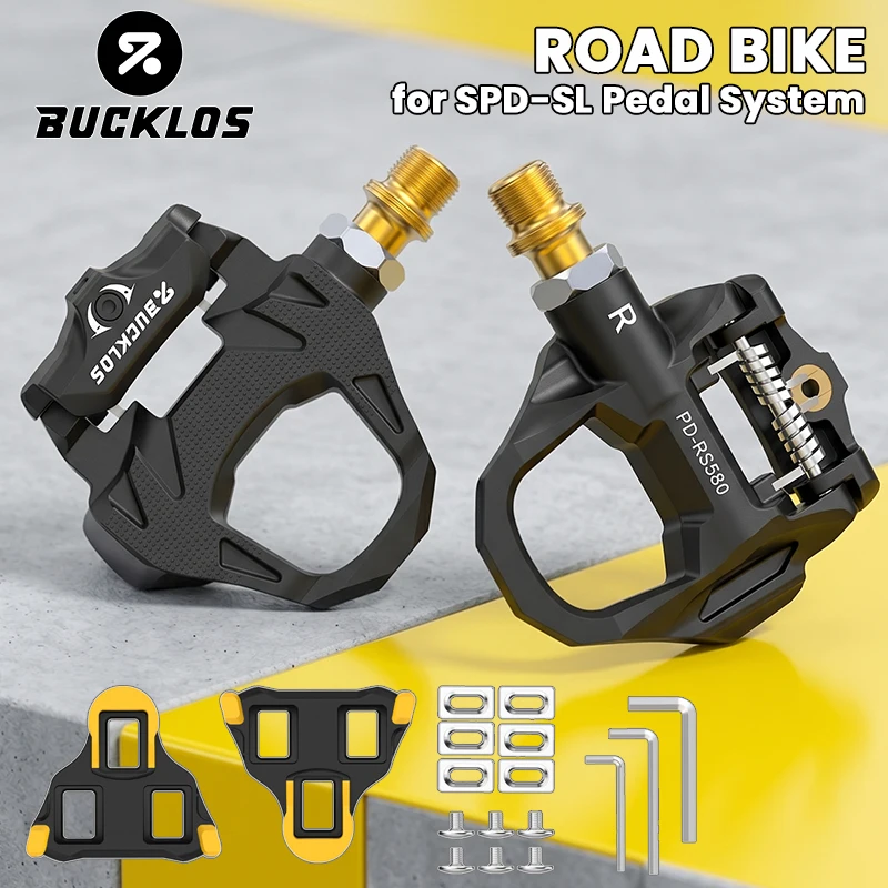 

BUCKLOS Road Bike Pedal Platform Ultralight Clipless Bicycle Pedal for SPD SL Cycling Pedals Footrest with Cleats Bicycle Parts