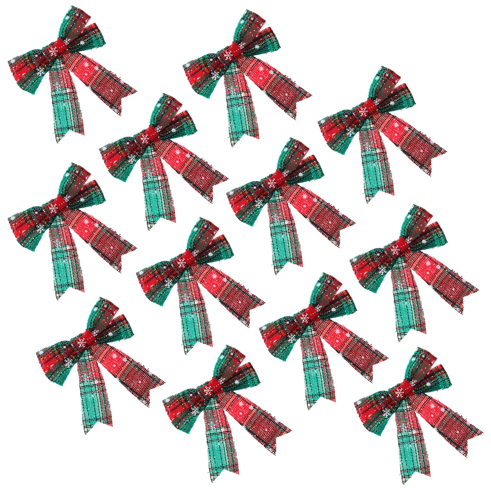 

12Pcs Christmas Bowknot Snowflake Plaid Bowknot Xmas Tree Decorations Holiday Party Adornment Christmas Tree Ornaments