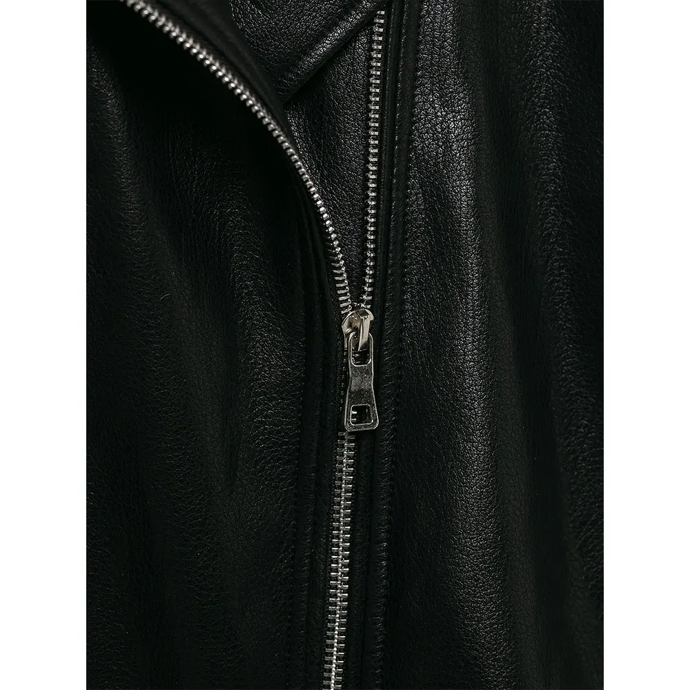 DUOPERI PU da donna nero con cerniera frontale giacche casual bavero collo maniche lunghe donna elegante chic abiti da donna