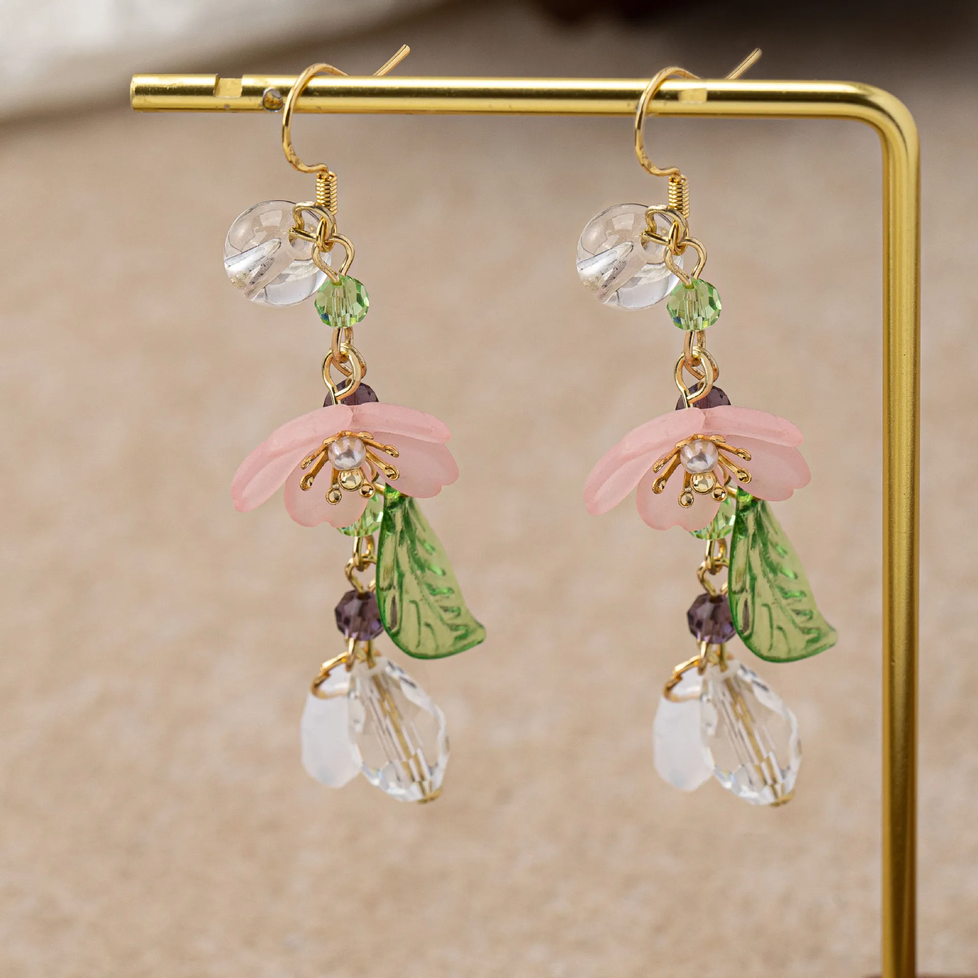 Fashion Acrylic Leaf Flower Tassel Earrings For Women Elegant Resin Petal Pendant Earrings Casual Party Jewelry Girl Friend Gift