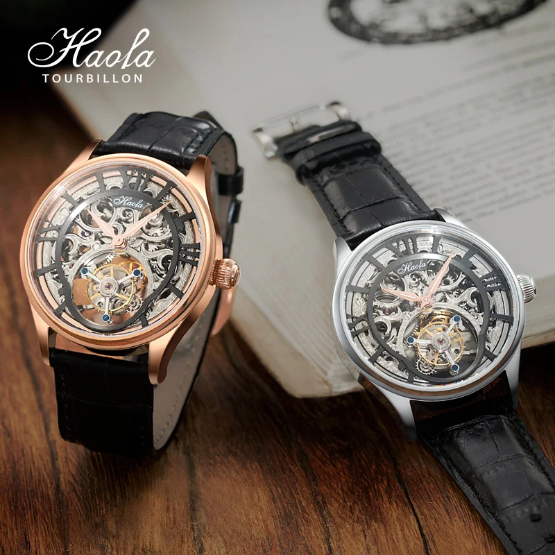 Haofa Luxury Brand Men's Skeleton Manual Tourbillon Mechanical Wristwatches Sapphire Flying Tourbillon Hollow Watch for Men 1032