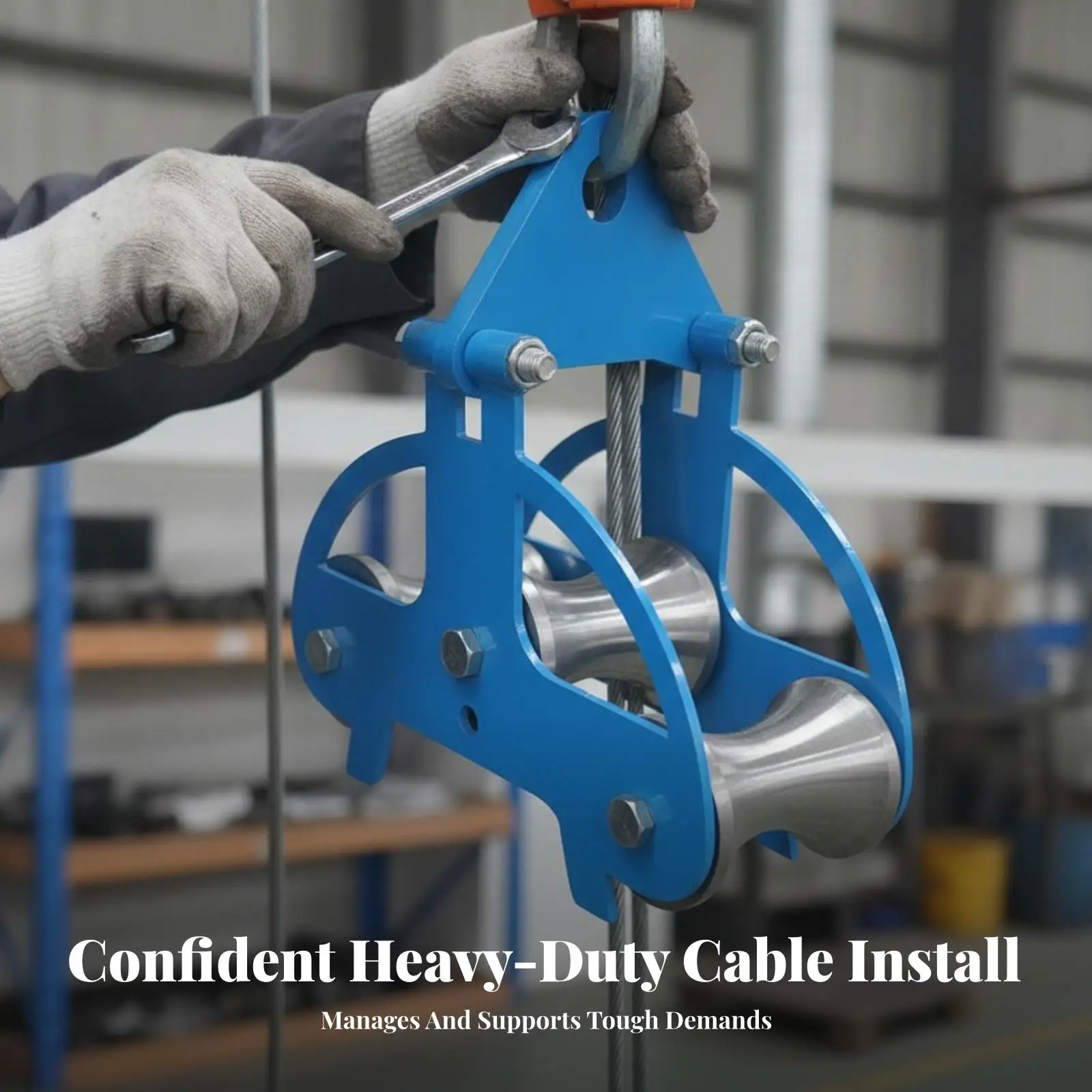 Cable Pulley with Three Rollers Heavy-Duty Hanging Cable Pulley Hardware Metal Smooth for Electricians, Overhead Routing