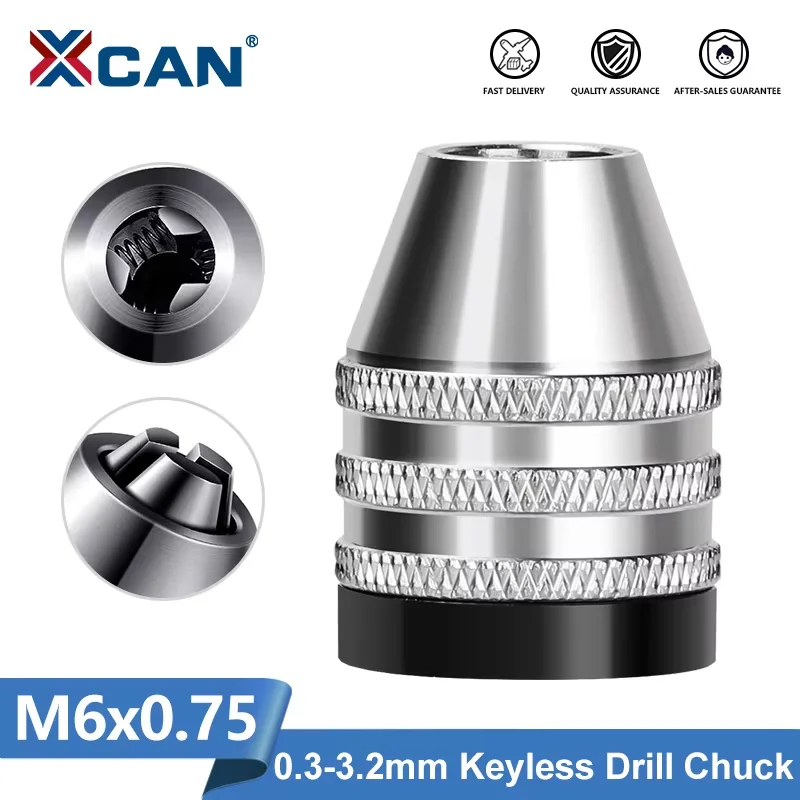XCAN 1pc 0.3-3.2mm Multi Drill Chuck Keyless For Dremel Rotary Tool M6x0.75 Mini Chuck Keyless Drill Bit Chuck Adapter Converter