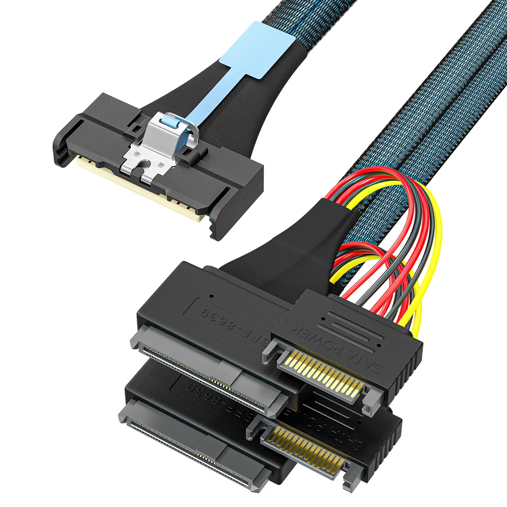 PCIe 5.0 SFF- 8639 MCIO X8 To 2x U.2 Interface NVMe SSD Cable 15pin Gen5 High-speed Data Transmission Expansion 60cm 80CM Length