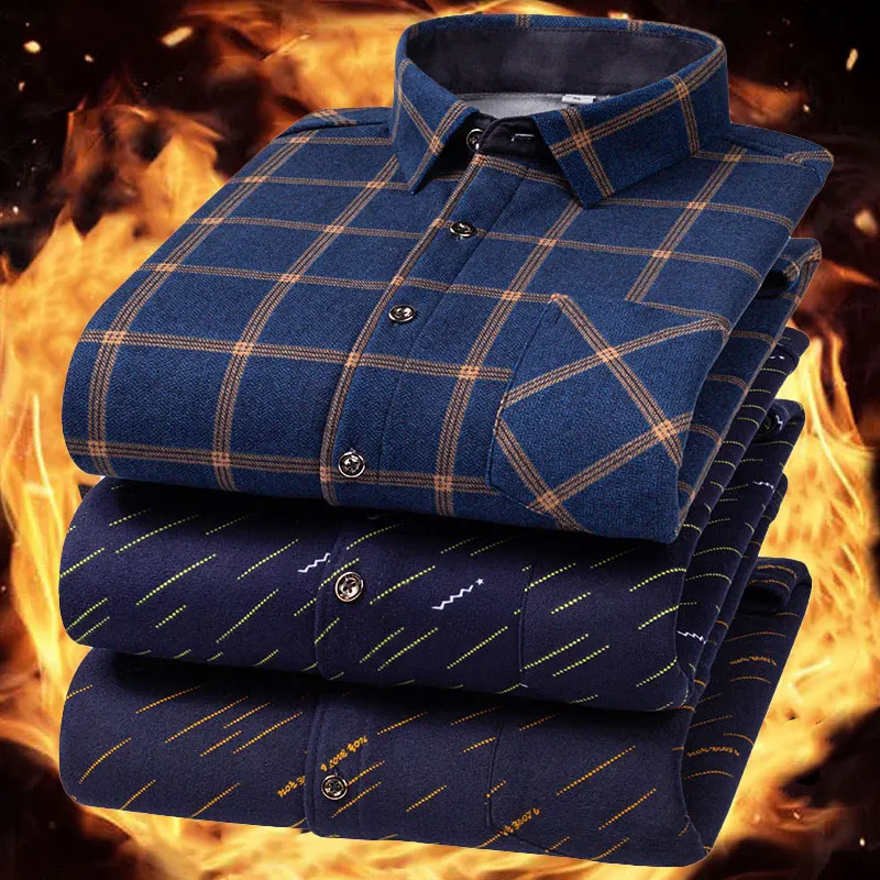 Men's double-sided fleece plaid long-sleeved shirt winter new plus fleece thickening warm Business casual 7XL 8XL plus size