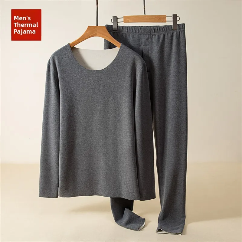 Men's Thermal Underwear Set Fleece Lined Thickened Dervo Warm Comfortable Large Size Autumn Winter Clothes Cotton Pajamas