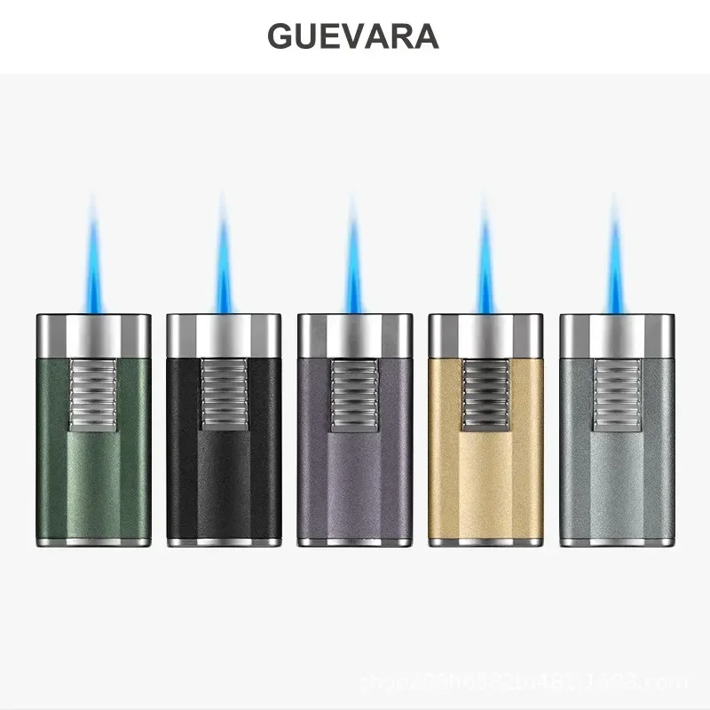 GUEVARA Cigar Lighter Single Jet Blue Flame Windproof Inflatable Cigarette Holder Portable Smoking Accessories Men Gift Box