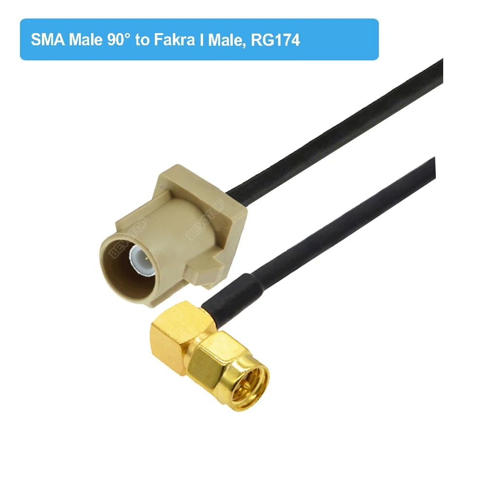 Beige RAL 1001 Fakra I Male/Female  to SMA Male Right Angle RG174 Pigtail Jumper RF Coaxial Extension Cord Adapter RF Coax Cable