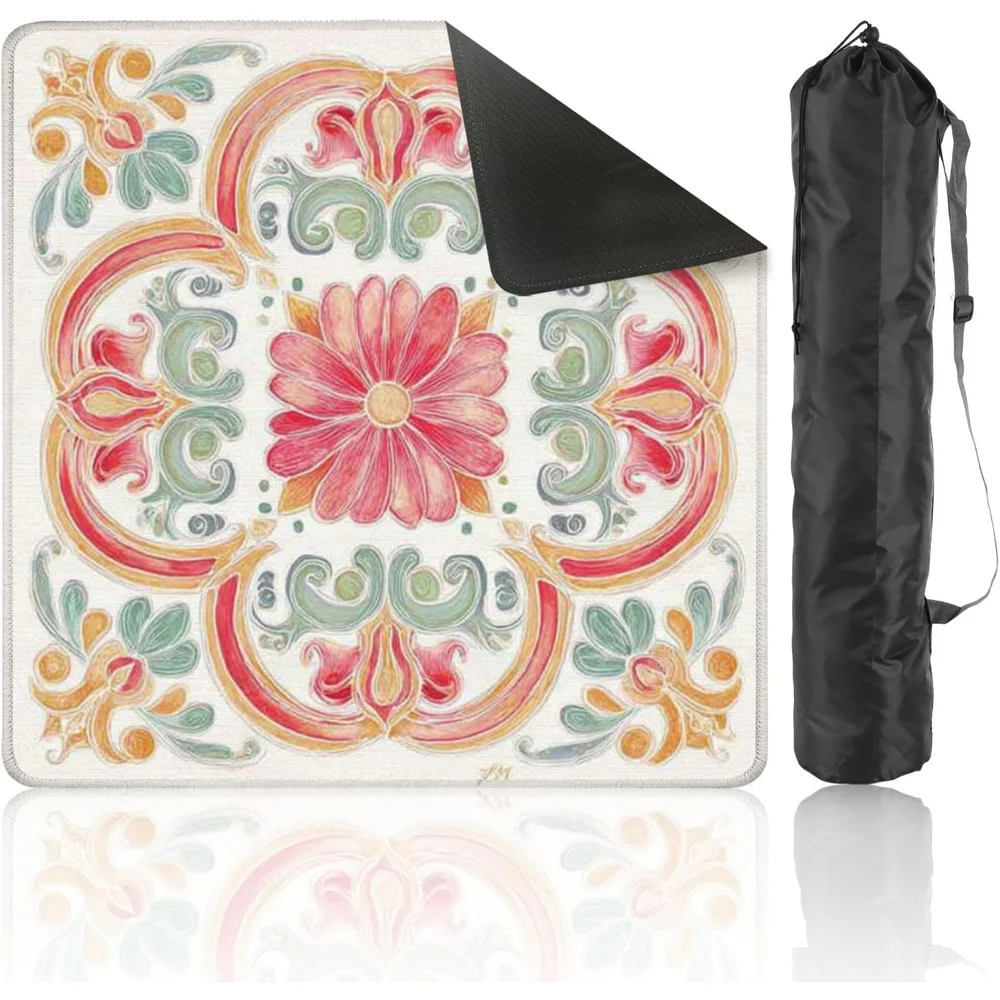 3mm Neoprene Luxury Mahjong Mat 31.5 Inch Pink Green Orange Floral Mandala Non-slip Noise Reduction for Mahjong Games