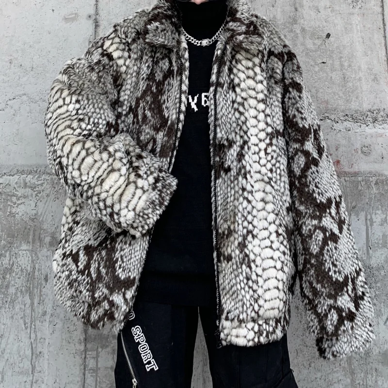 

Coat jacket men's thickened warm gradual change color autumn and winter tide imitation fur pattern lamb plush retro loose couple