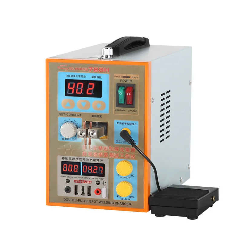 SUNKKO 788H-USB 18650 Lithium Battery Spot Welder Battery Test&Recharge Spot Welding Machine with LED light 110V 220V optional