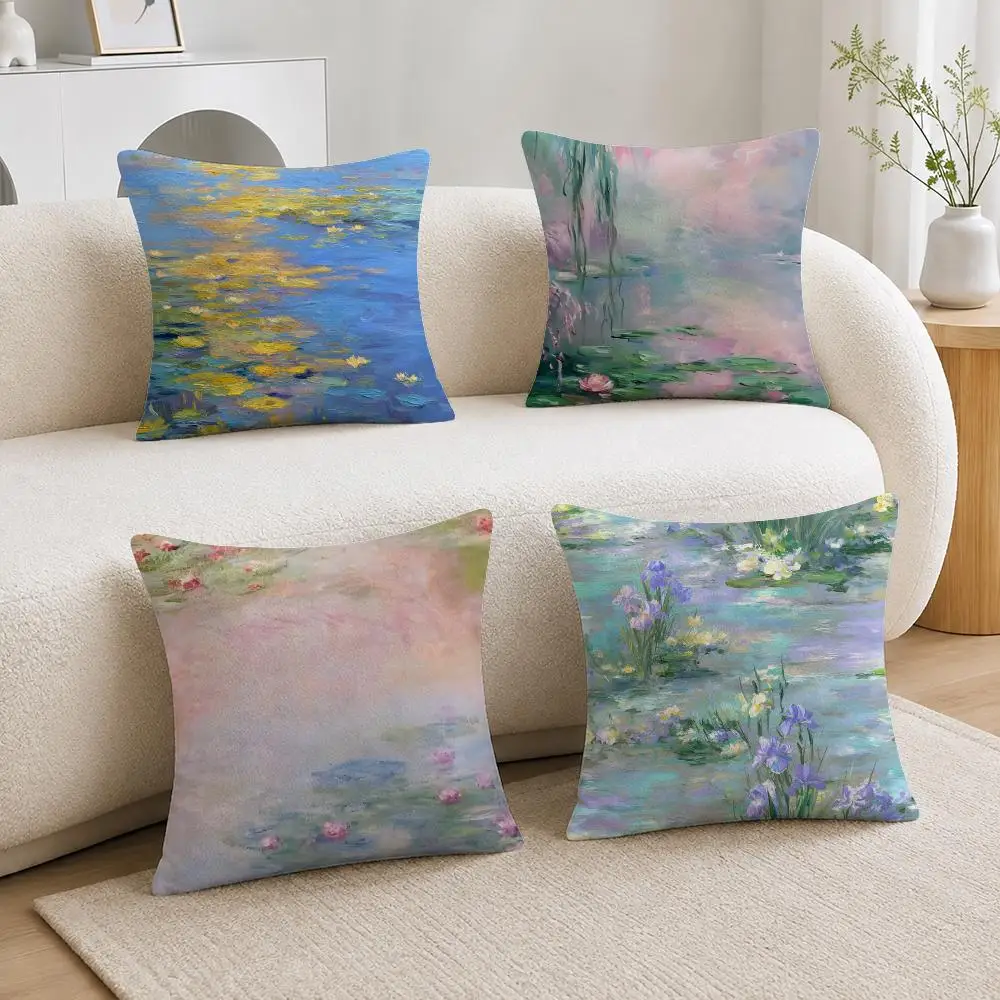 Soft Garden Painterly Decor Monet Impressionist Floral Soft Plushs Fluffy Throw Pillow Cases for Sofa Bedroom Home Decor