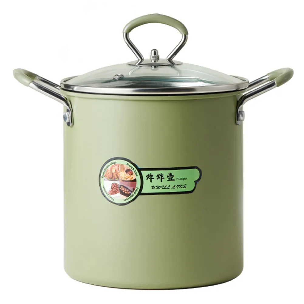 3L Deep Fryer Pot Frying Pot with Strainer Basket Cooking Pot Multi-Function Mini Oil Fryer for French Fries Chicken