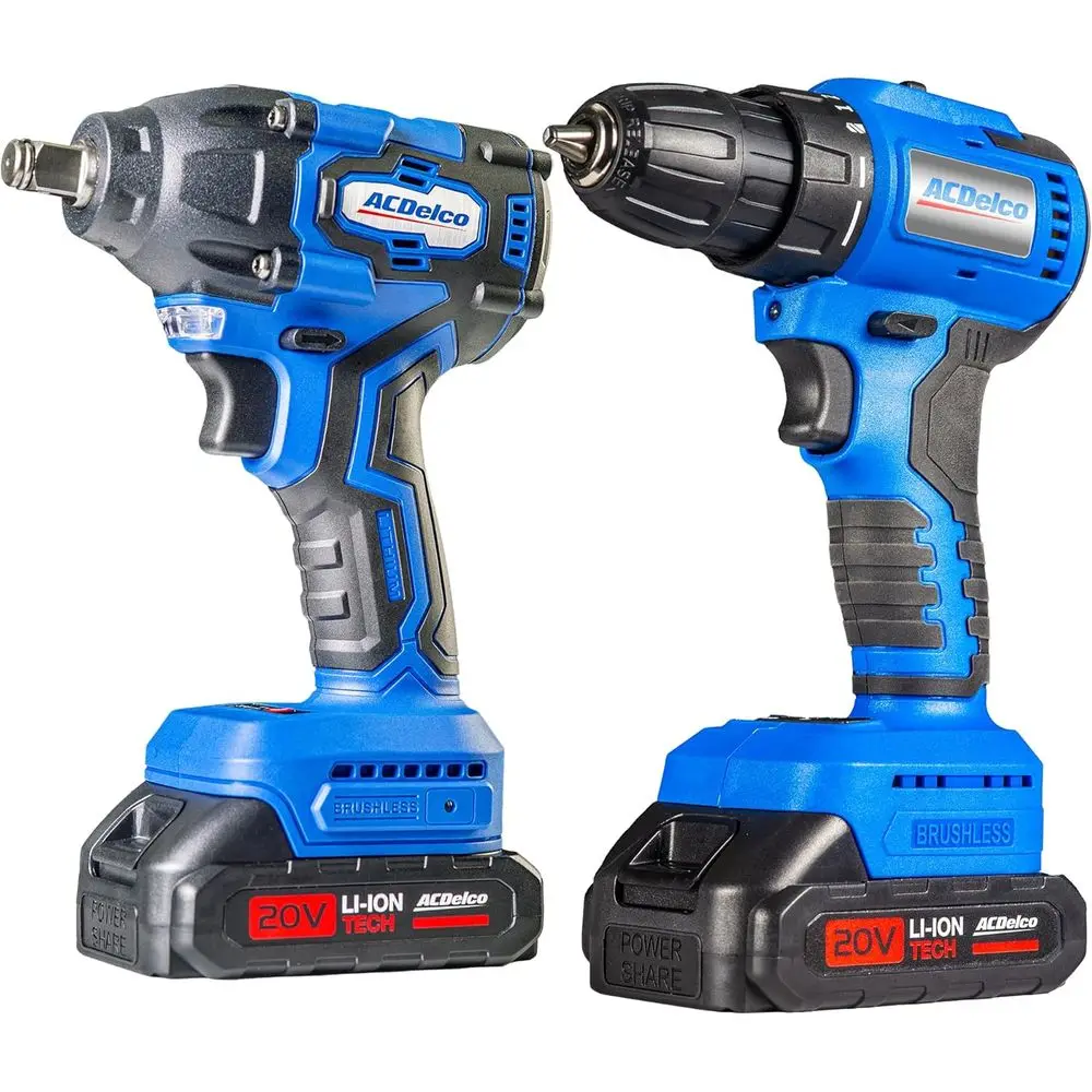 

20V 2 Tool Power Tool Combo Kit with 2 Batteries and Included Brushower Tool Set