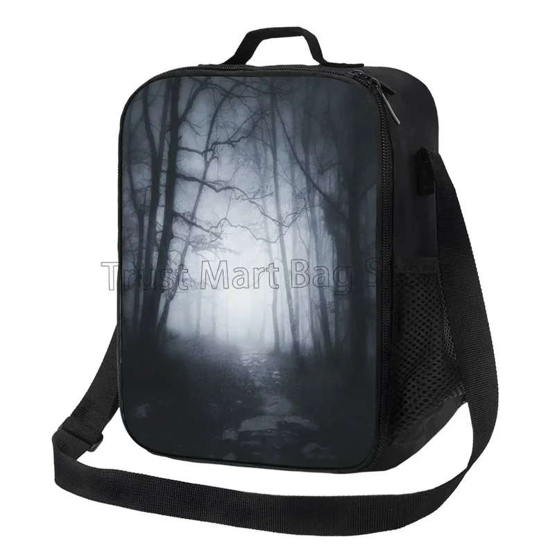 

Ghost Path in Dark and Scary Forest Tree Creepy Insulated Lunch Bag Portable Waterproof Thermal Bento Tote Bags for Picnic Beach