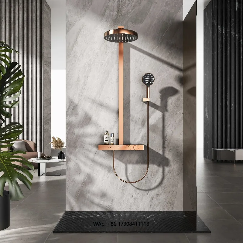 高級ゴールドレインフォールシャワーシステム 壁掛け式 強力な滝スパ ソフトスプレーフィルター ヴィラ屋根 クロム銅