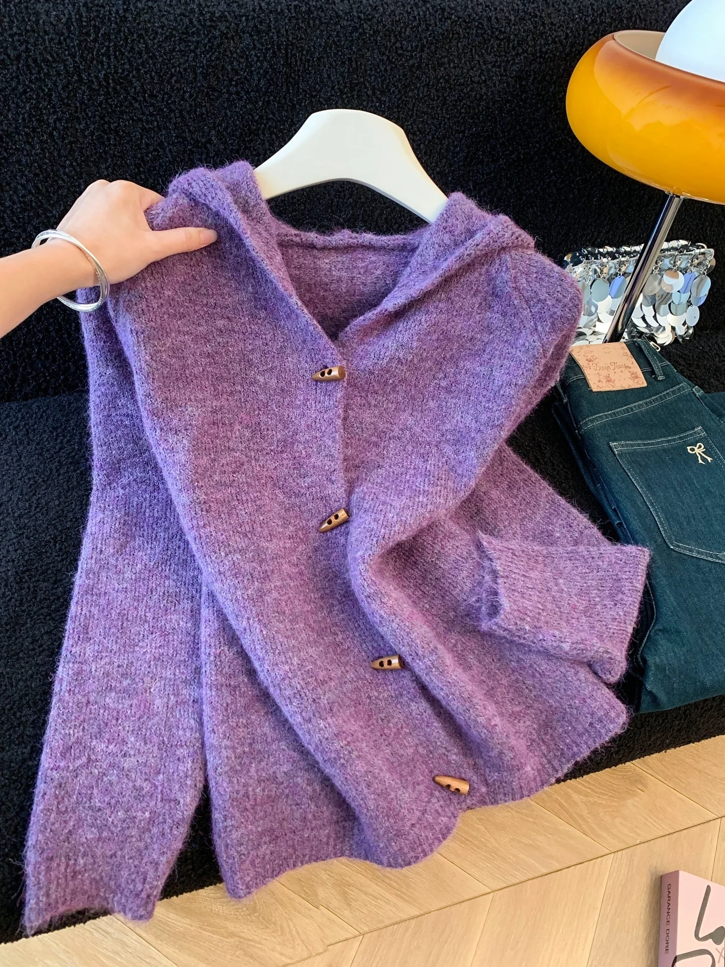 

Женский меховой свитер большого размера с капюшоном, зимний модный ленивый Sle, универсальная верхняя одежда, длинное волокно из полиэстера, све, на пуговицах