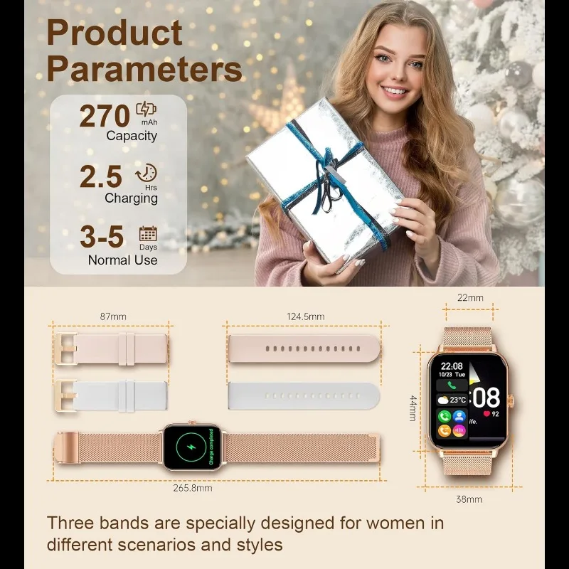 ساعة ذكية مع معدل ضربات القلب وشاشة أكسجين الدم ، اتصال لاسلكي ، جهاز تعقب اللياقة البدنية المتقدم ، مشغل الموسيقى ، الصحة