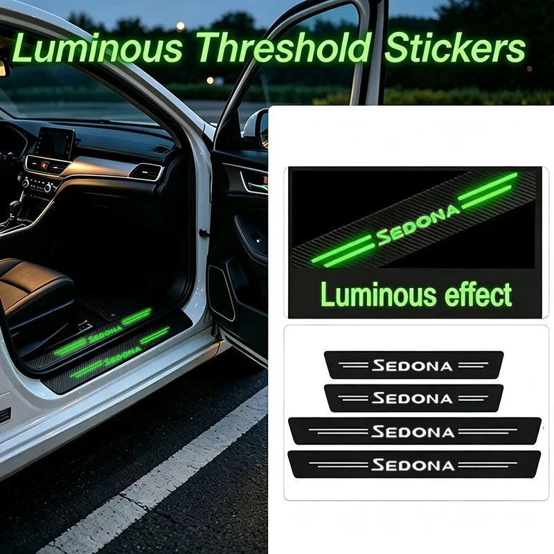 Luminous Carbon Fiber for KIA Sedona Emblem RIO NIRO PICANTO Car Door Sill Threshold Strip Anti Kick Sticker Scuff Scratch