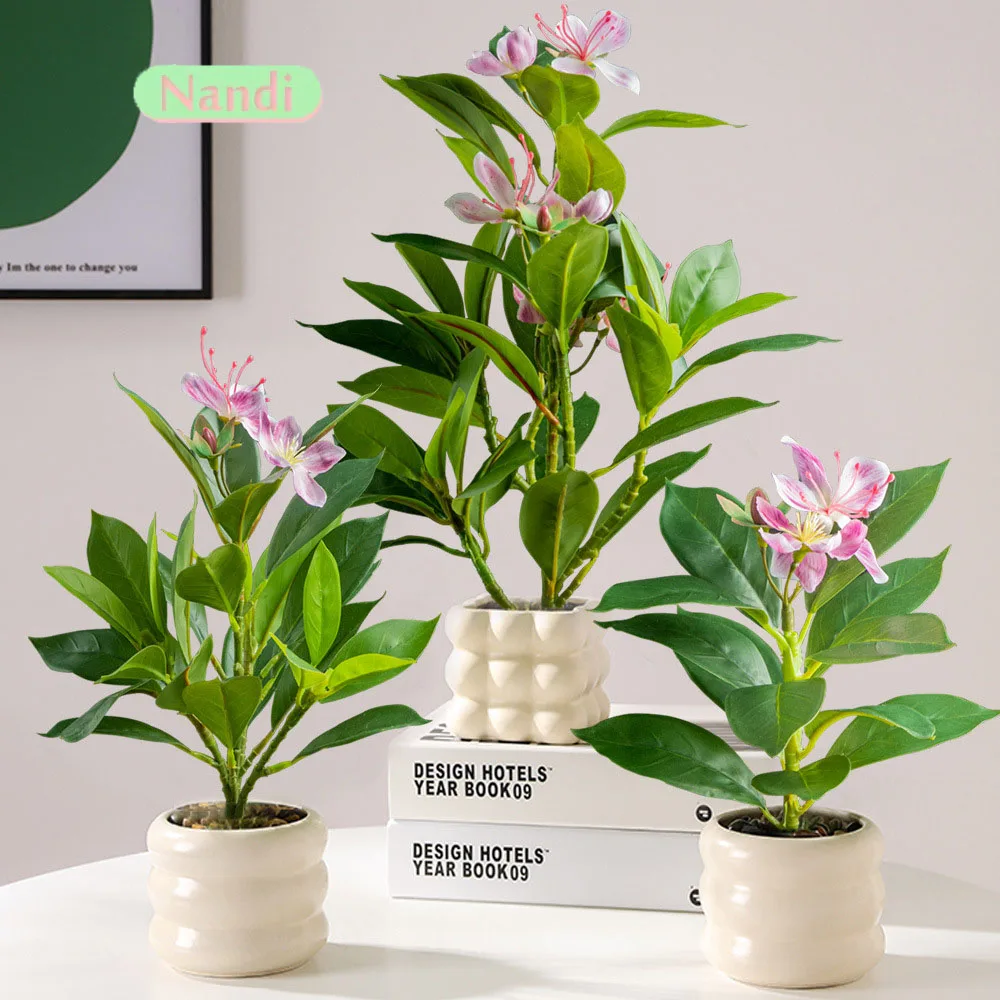 Planta Azalea Artificial con Ficus y Flores de imitación, planta verde de plástico para mesa del hogar y decoración de jardín al aire libre, 1 ud.