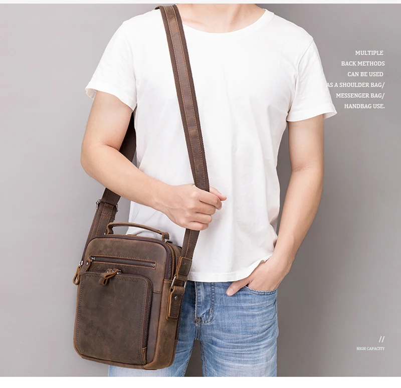 

Men's Shoulder Bag Crazy Horse Genuine Leather Vintage Messenger Handbags Bolsos Male Crossbody Bags Man's Handbag Sling Bag