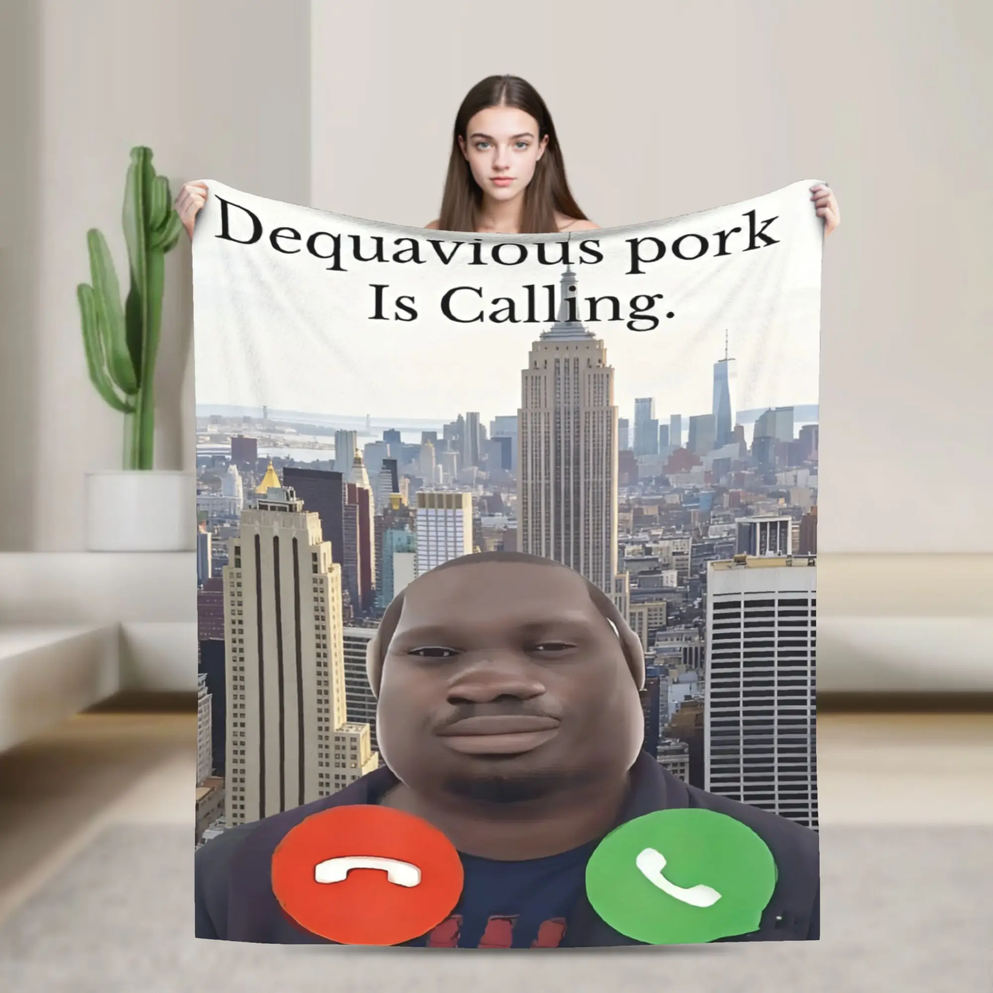 Dequavious Pork is Calling Blanket Viral Video Inspired Graphic Phone Call UI Soft Warm Funny Plush Throw Blanket Bedspread