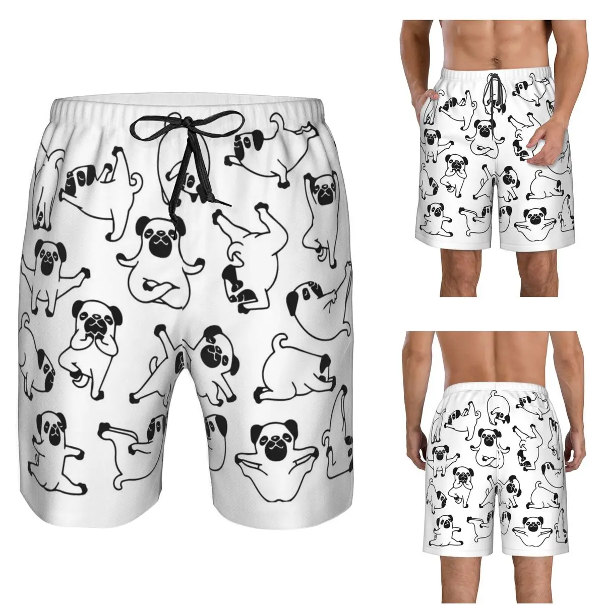Yoga Pug Trunks Beach Board Shorts Casual Quick Dry Swim Summer Men Pants