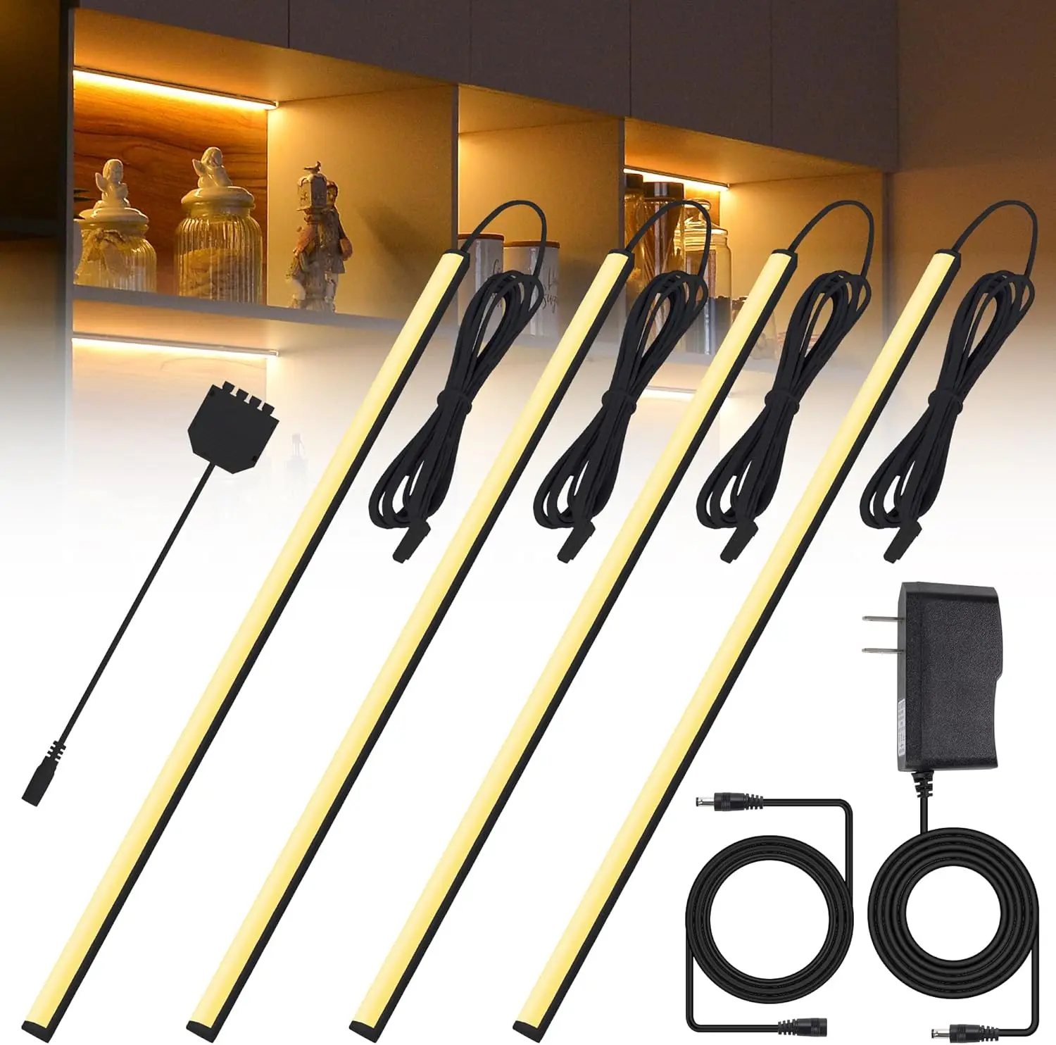 

Набор из 4 светодиодных светильников для полок/шкафов, 12 дюймов, с функцией памяти, регулируемой яркостью, теплый белый свет 3000K