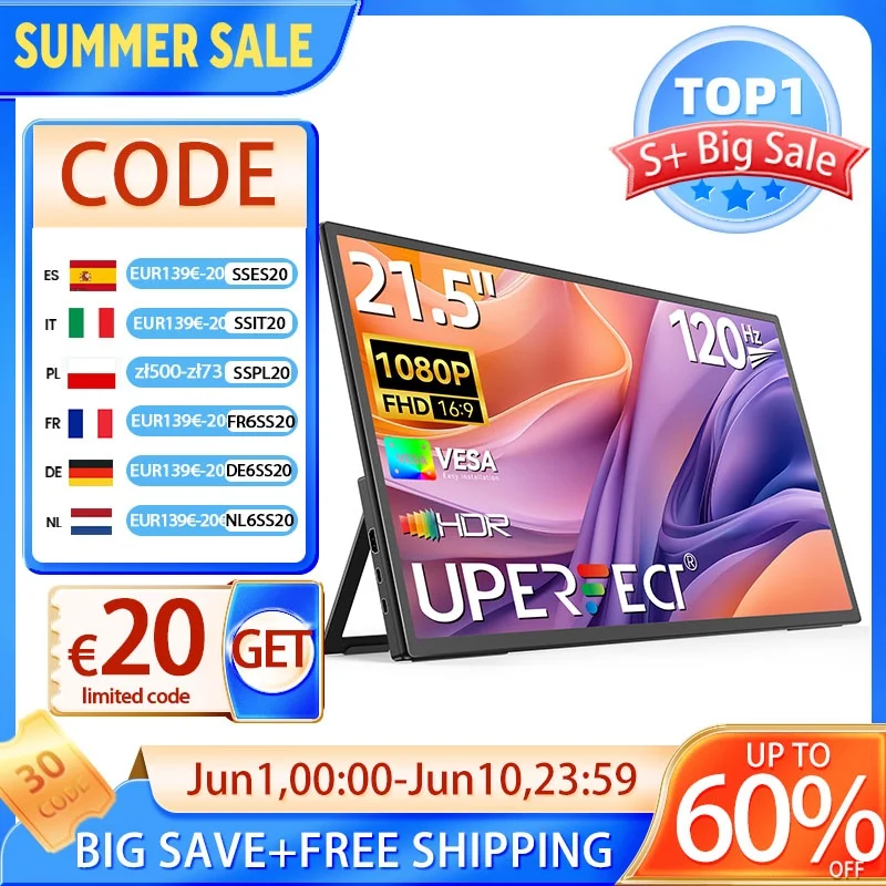 Mise à niveau 21,5 pouces 120Hz portable moniteur avec support et VESA grand écran de jeu portable avec HDMI Type C externe portable moniteur pour ordinateur portable steamdeck MacBook téléphone Mini