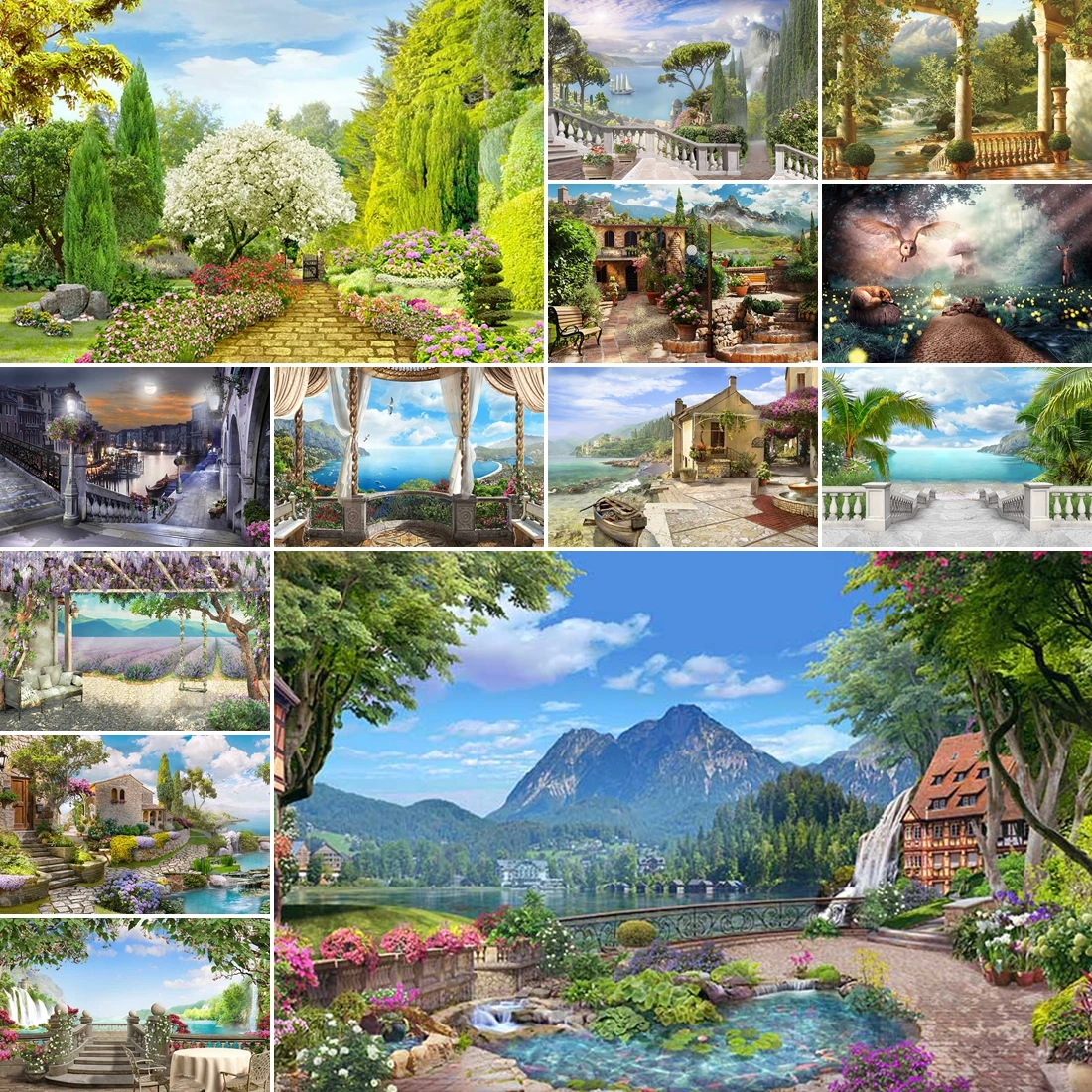 

MOON.QG European Landscape Photographic Studio Background Churches Vintage Villas Custom Backdrop Photozone Photo Studio Wall