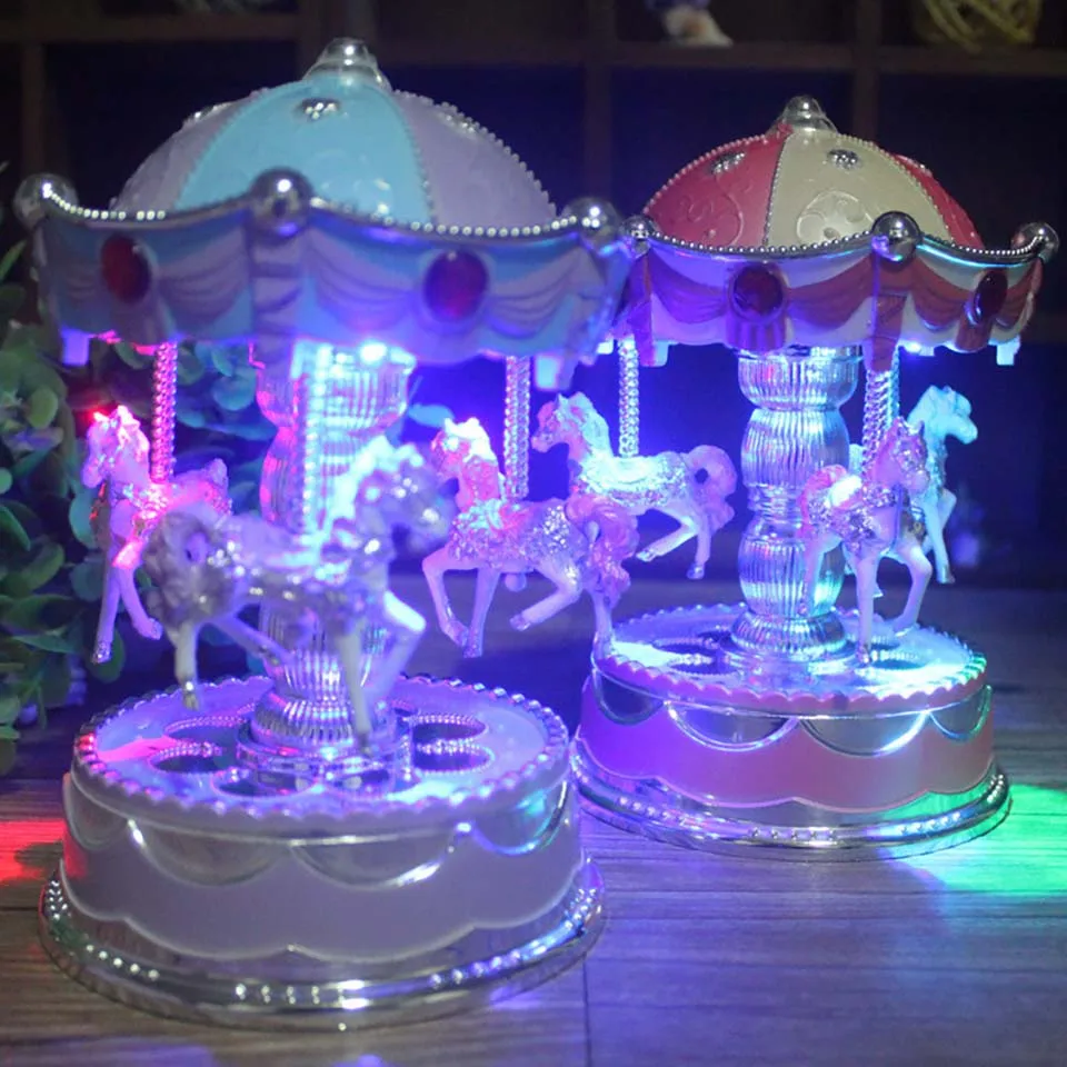 LED Classical Musical Box Mini Carousel Merry-Go-Round Music Case Christmas Gifts for Adult Kids Wedding Decor for Childrens Day