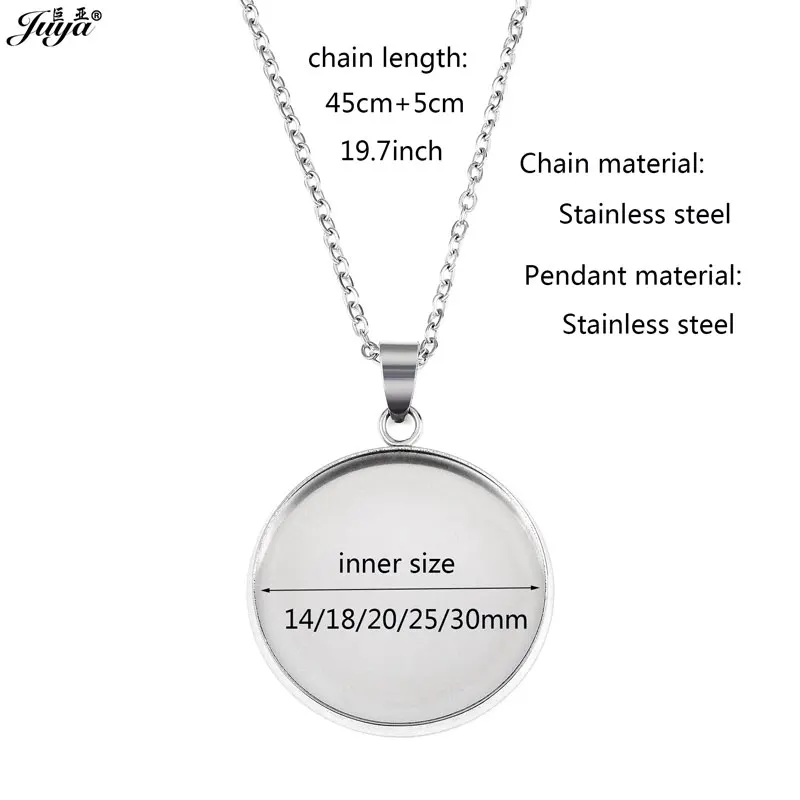 3pcs/lot 50cm Stainless steel Chain Necklace 14/18/20/25/30mm Stainless Pendant Cabochon Base For DIY Jewelry Making Accessory