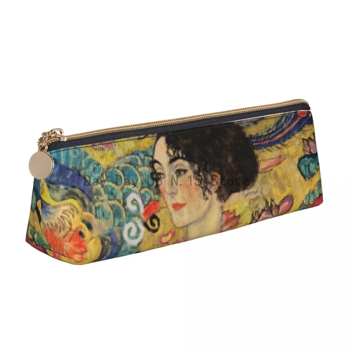 Gustav Klimt Triangle Pencil Case Modern Art Print Back to School Print Zipper Pencil Box Teens Cute Leather Pen Bags