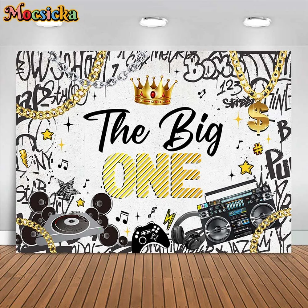 Mocsicka The Big One Boys, telón de fondo de 1er cumpleaños, decoración de fiesta, cadena dorada, corona de Hip Hop, pancarta de fondo para niños, accesorios de estudio fotográfico