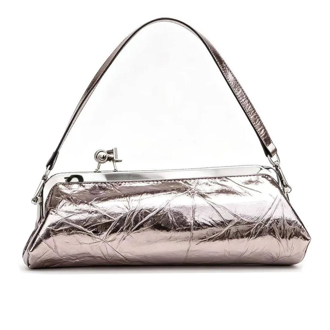 2026 New Women Genuing Leather Evening Clutch Formal Wedding Party Cow Leather Handbag Shiny Long Rectangle Frame Purse