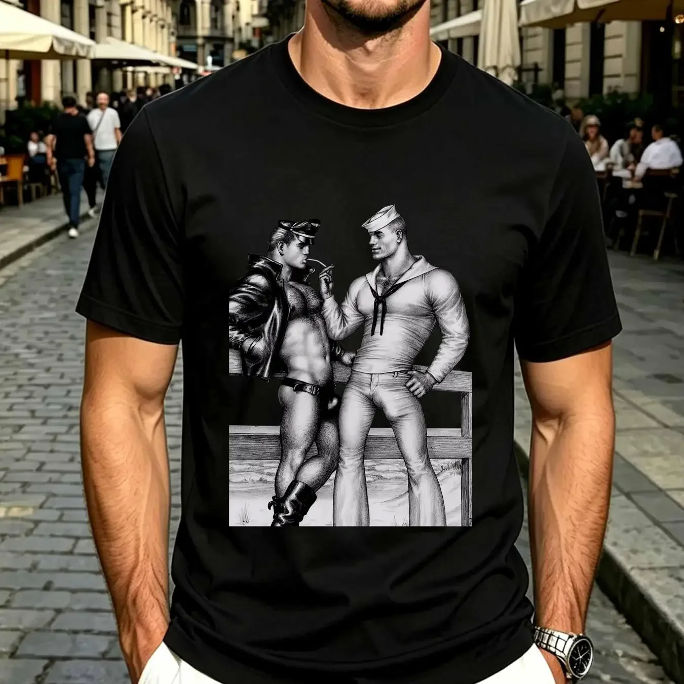 washed T Shirt GAY LOVERS TOM OF FINLAND SAILOR BOY LEATHER TOY WHIP MALE POPPERS 5768 long or short sleeves vintage Washed