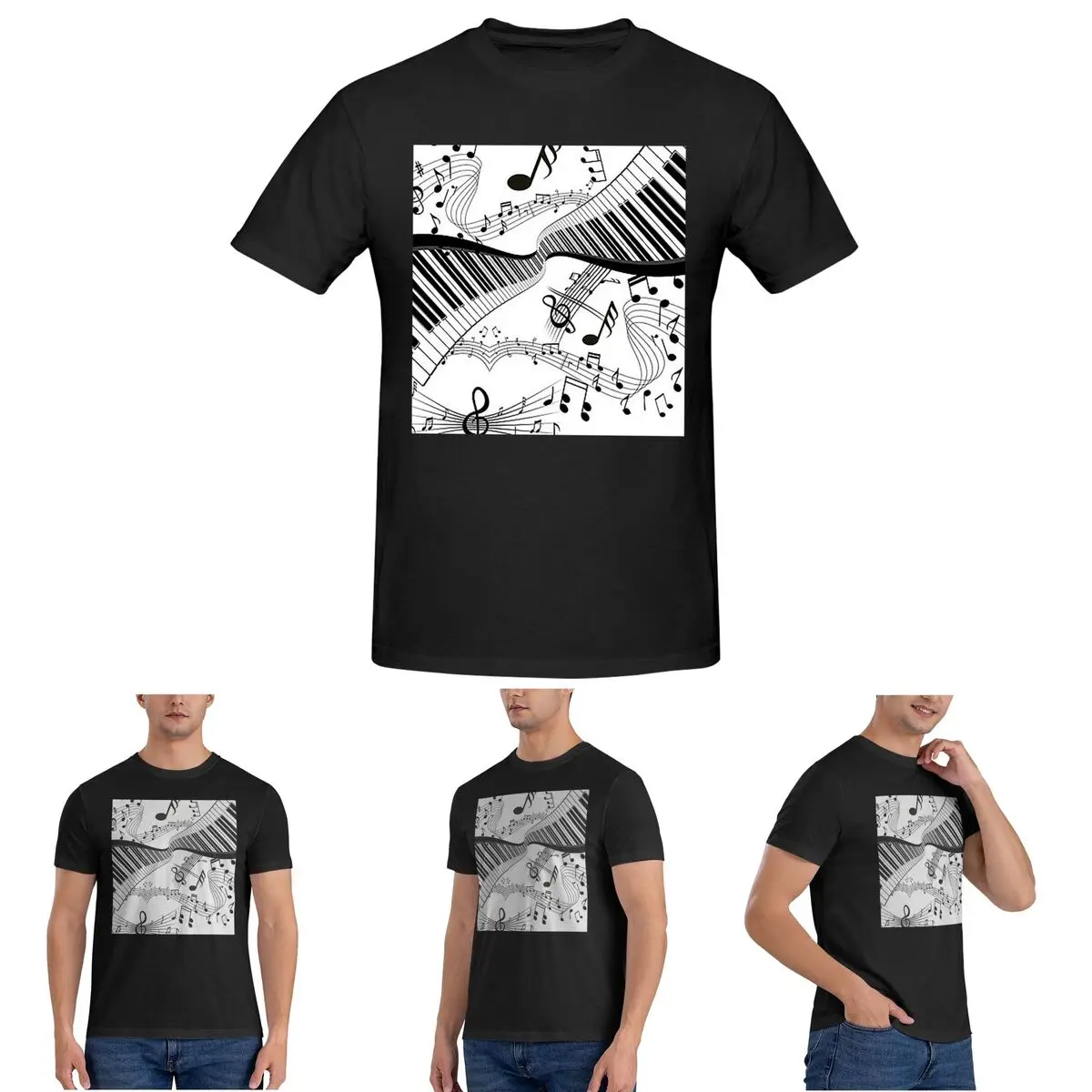 

Abstract Piano Keys With Musical Notes T-Shirt Men Cotton Plus Size T Shirts Men's Tees Short O-Neck Summer Clothes Tops S-6XL