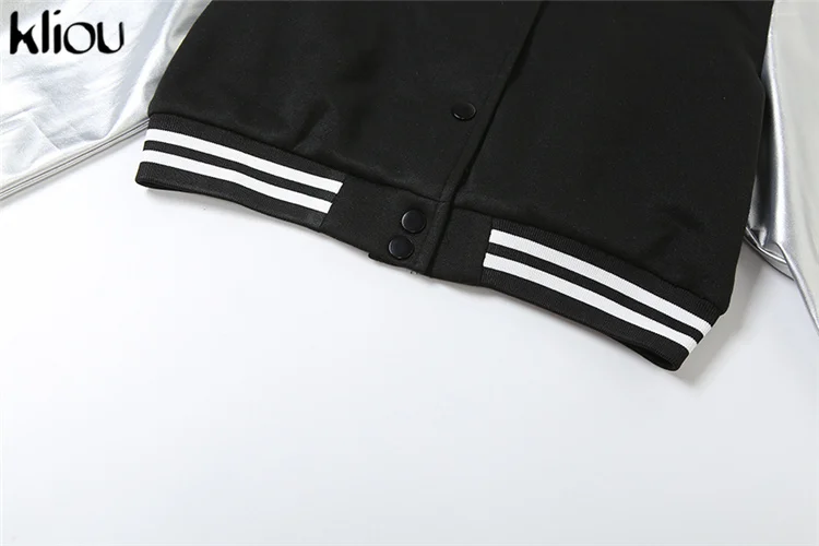 Kliou Letter Shape Patchwork Coats Women Casual Classic Panelled Long Sleeve Single Breasted Croped Jacket Female Street Outwear