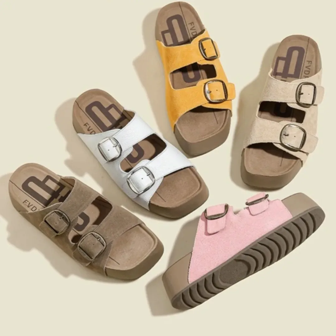 

2025 new women's casual thick soled slippers outdoor double strap buckle women's sandals, lightweight and non slip Haken shoes