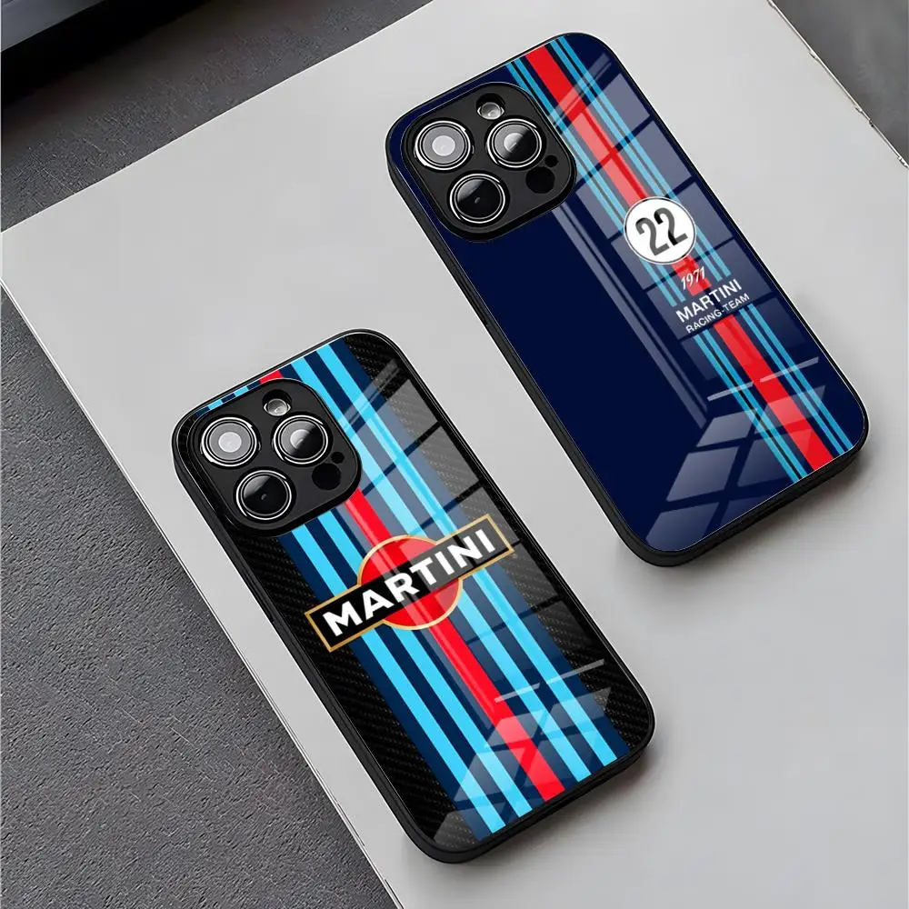 Racing Martini Phone Case for iPhone 15 Pro Max 14 Plus 12 Mini 11 13 X XR XS 8 7 Plus SE Tempered glass Back Cover