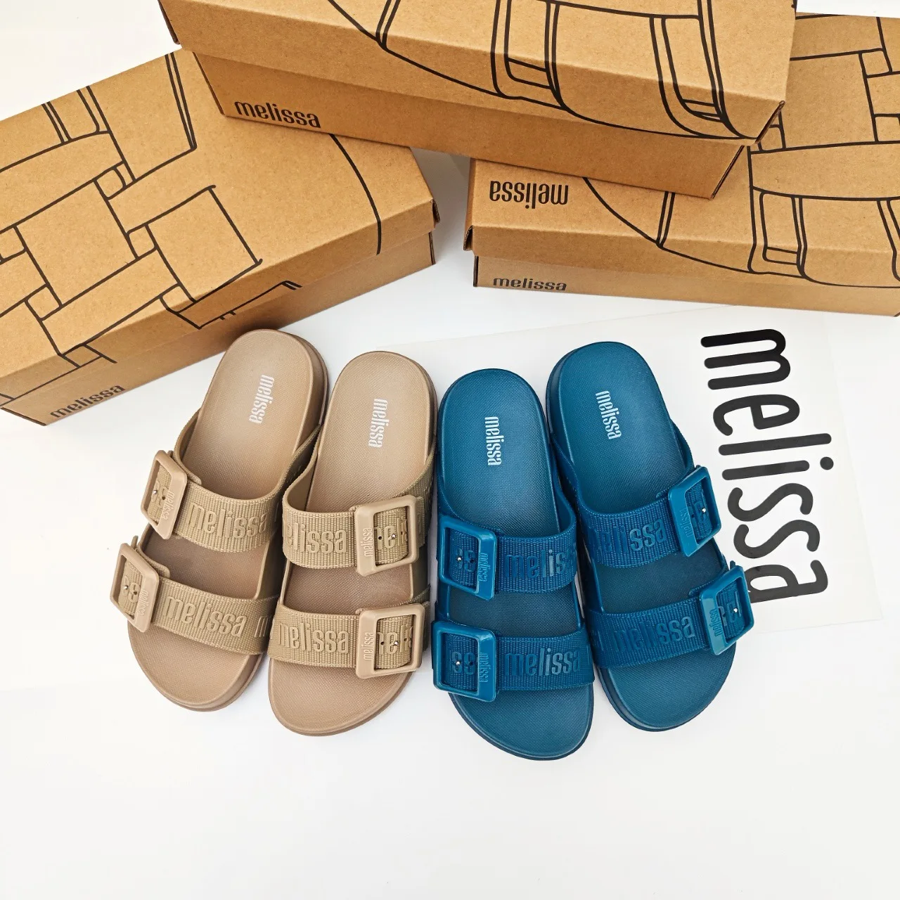 

Mini Melissa Women's Sandals Summer Cork Clogs Sandals Classic Women Mules Soft Suede Beach Slides With Adjustable Buckle