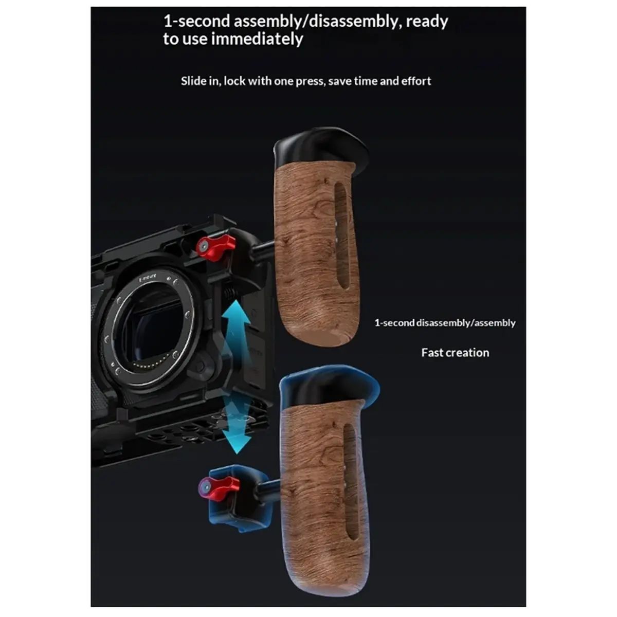 Universal Quick Release Side Handle Grip Wooden Handle with 1/4