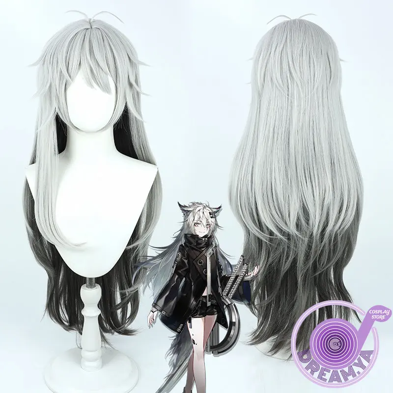 Lappland Cosplay Wig Arknights Gray Mixed 100cm Long Synthetic Hair Heat Resistant Halloween Carnival Role Play Party + Wig Cap