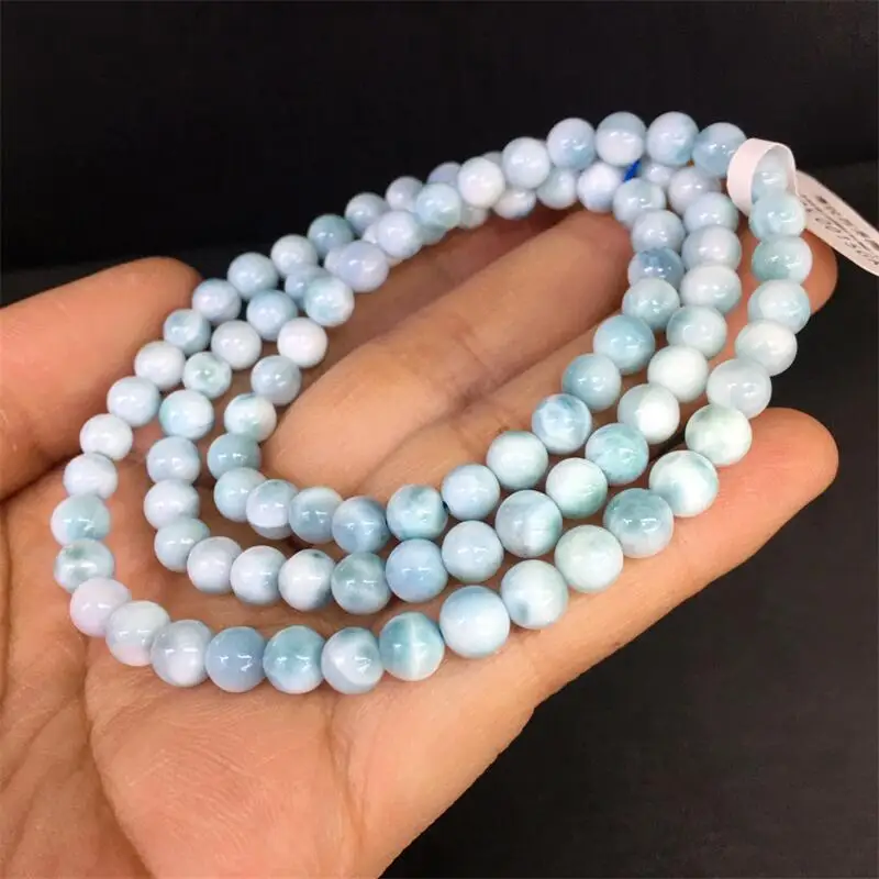 

6MM Natural Larimar Triple Circle Bracelet Women Healing Gemstone Crystal Strand Girlfriend Jewelry 1PCS