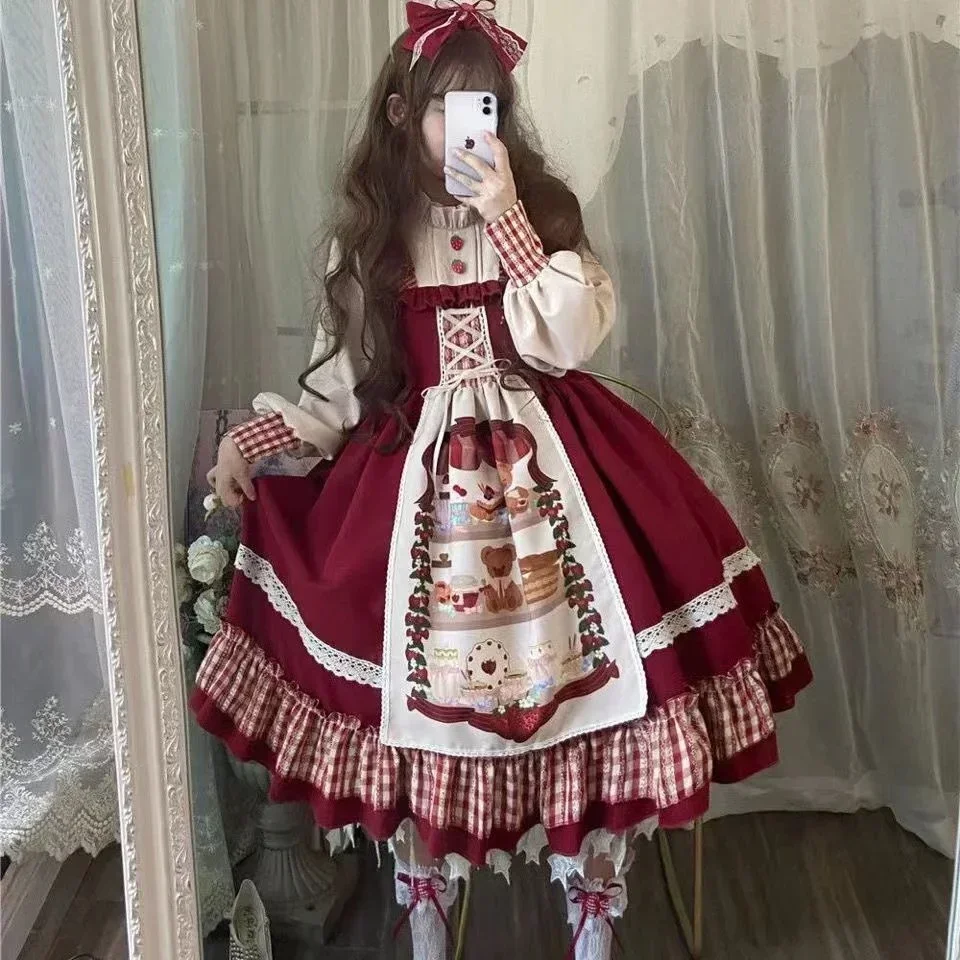 

Lolita Dress Full Set Berry Girl OP Little Red Hat Cloak Long Sleeve Dress Lolita Dress Summer