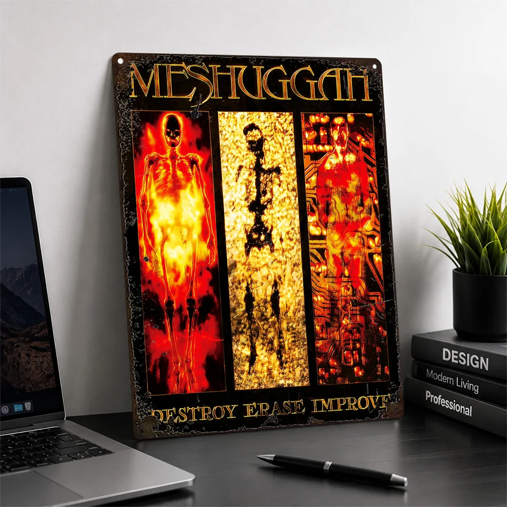 Meshuggah Destroy Erase Improve Printed Poster Abstract Wall Art For Music Studio Personalized Aluminum Metal Sign Band Fan Gift