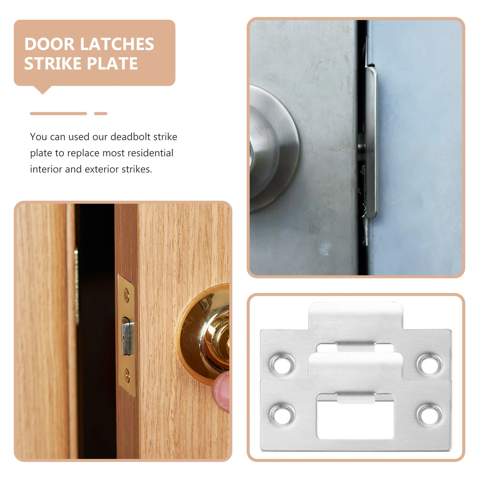 4Pcs Heavy Duty Door Strike Plates Stainless Steel Deadbolt Latch Plate Replacement Kit Interior Exterior Door Reinforcement
