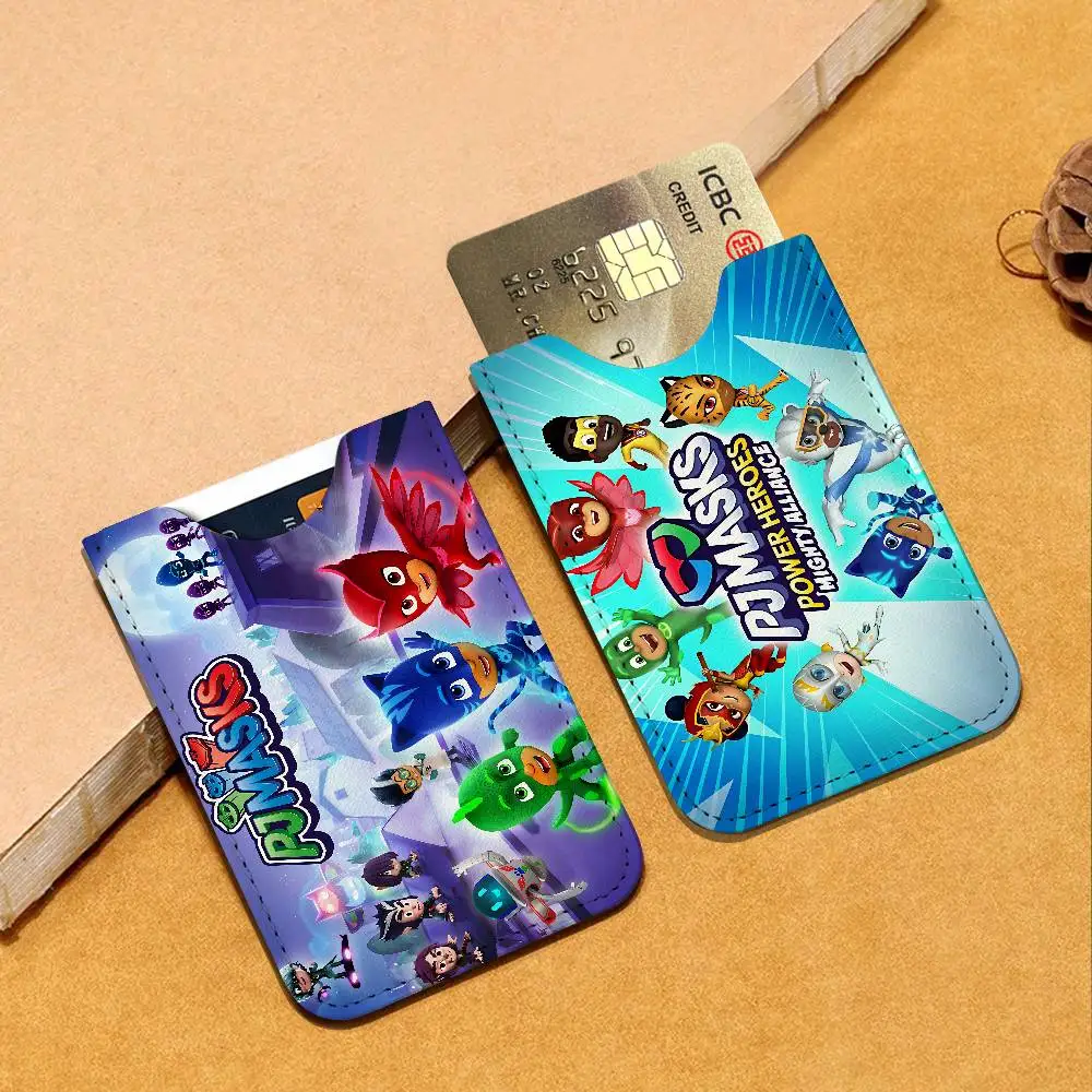 Cartoon PJ M-Masks PU Leather Card Holder Sleeve for Credit Cards,Secure/Slim Design, Travel Storage Essentials